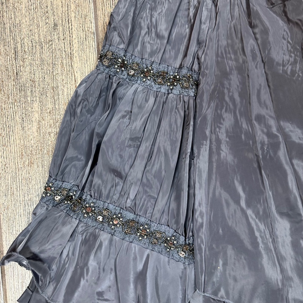Pretty Angel Dress Womens Large Gray Silk Blend Beaded Ruffle Sleeveless - Picture 11 of 11
